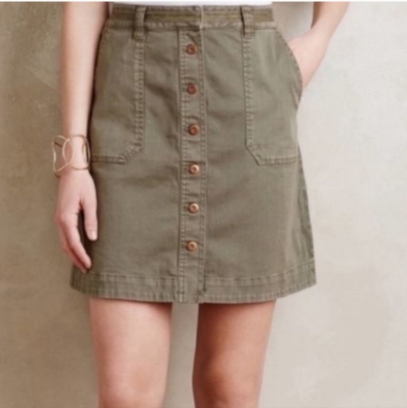 Anthropologie Pilcro and the Letterpress Olive Cargo Utility Skirt 4 - Picture 3 of 11